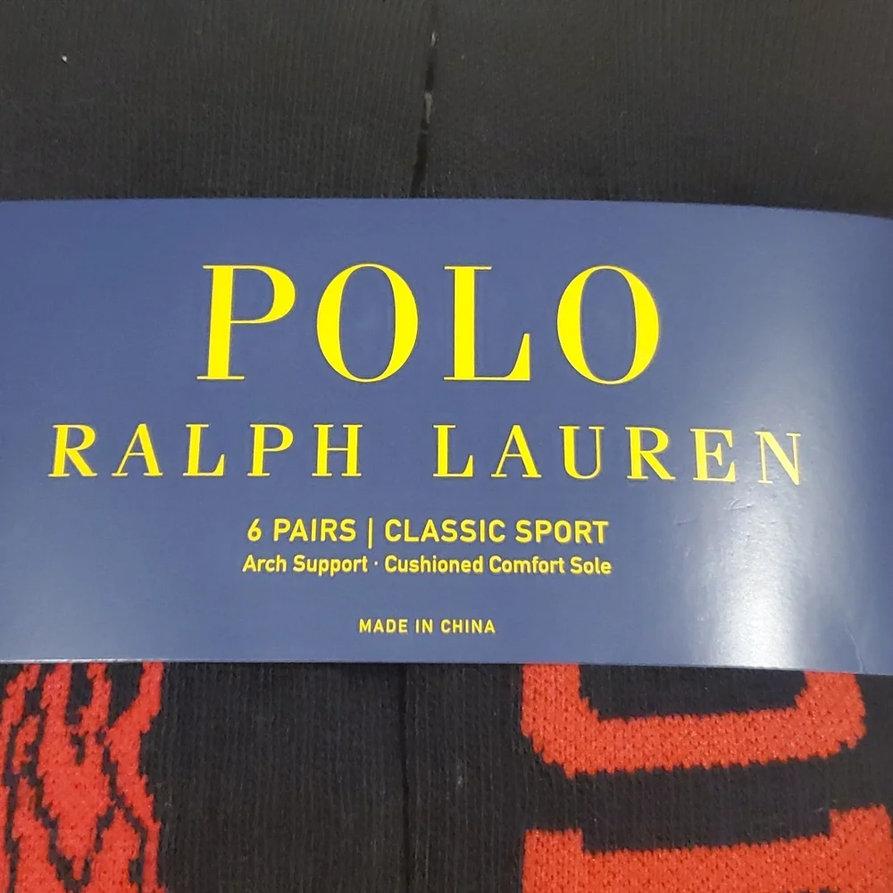 Polo Ralph Lauren Big Pony  Classic Sport Socks Size 6-12 1/2 New 6 pack Black